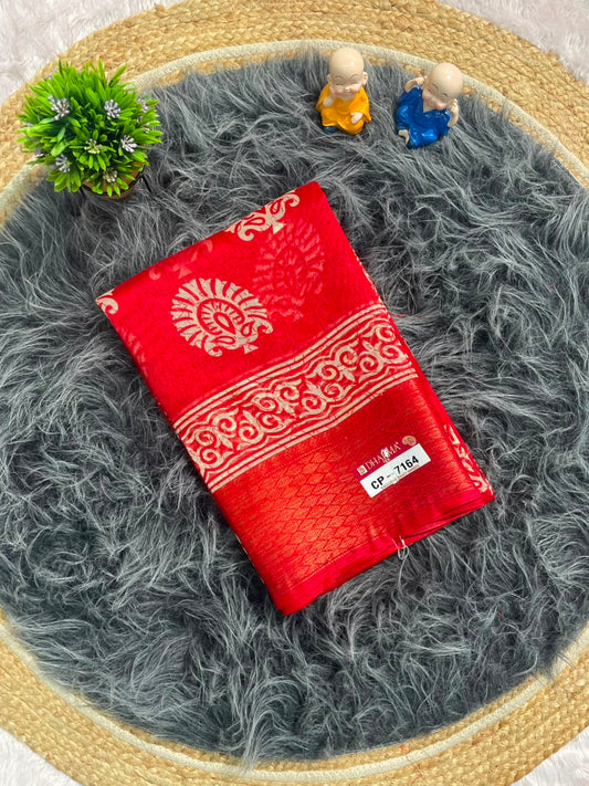 CP-7164 DOLA DOBBY FABRIC SAREE WITH BEAUTIFUL FLORAL BUTTI PRINT WITH BEAUTIFUL PALLU DEISGN WITH BLOUSE