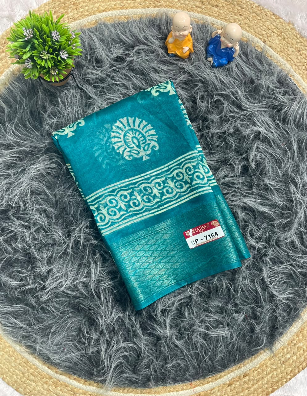 CP-7164 DOLA DOBBY FABRIC SAREE WITH BEAUTIFUL FLORAL BUTTI PRINT WITH BEAUTIFUL PALLU DEISGN WITH BLOUSE