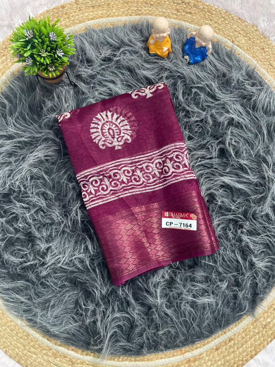 CP-7164 DOLA DOBBY FABRIC SAREE WITH BEAUTIFUL FLORAL BUTTI PRINT WITH BEAUTIFUL PALLU DEISGN WITH BLOUSE
