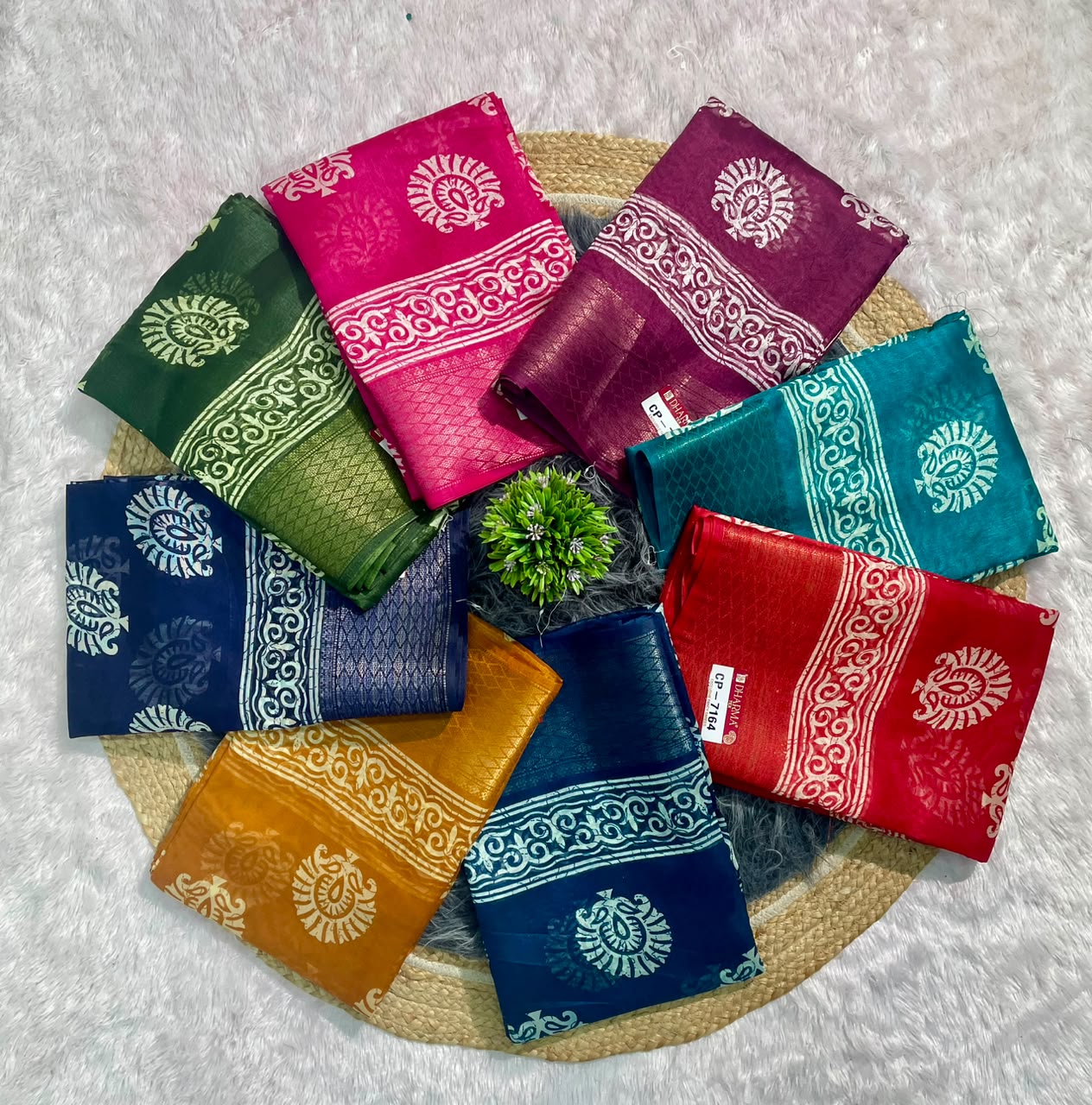 CP-7164 DOLA DOBBY FABRIC SAREE WITH BEAUTIFUL FLORAL BUTTI PRINT WITH BEAUTIFUL PALLU DEISGN WITH BLOUSE