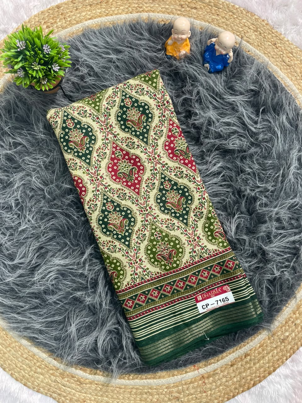 CP-7165 LINEN COTTON FABRIC SAREE WITH RICH PALLU DESIGN WITH BEAUTIFUL PRINT ALL OVER ON SAREE WITH BLOUSE