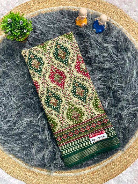 CP-7165 LINEN COTTON FABRIC SAREE WITH RICH PALLU DESIGN WITH BEAUTIFUL PRINT ALL OVER ON SAREE WITH BLOUSE