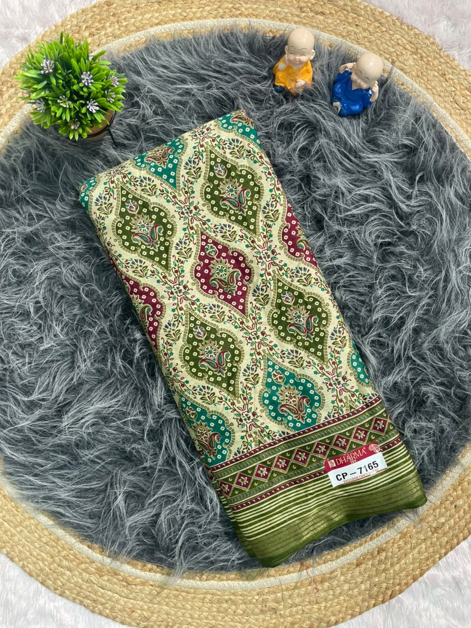 CP-7165 LINEN COTTON FABRIC SAREE WITH RICH PALLU DESIGN WITH BEAUTIFUL PRINT ALL OVER ON SAREE WITH BLOUSE