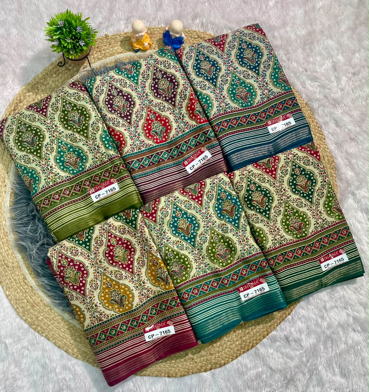 CP-7165 LINEN COTTON FABRIC SAREE WITH RICH PALLU DESIGN WITH BEAUTIFUL PRINT ALL OVER ON SAREE WITH BLOUSE