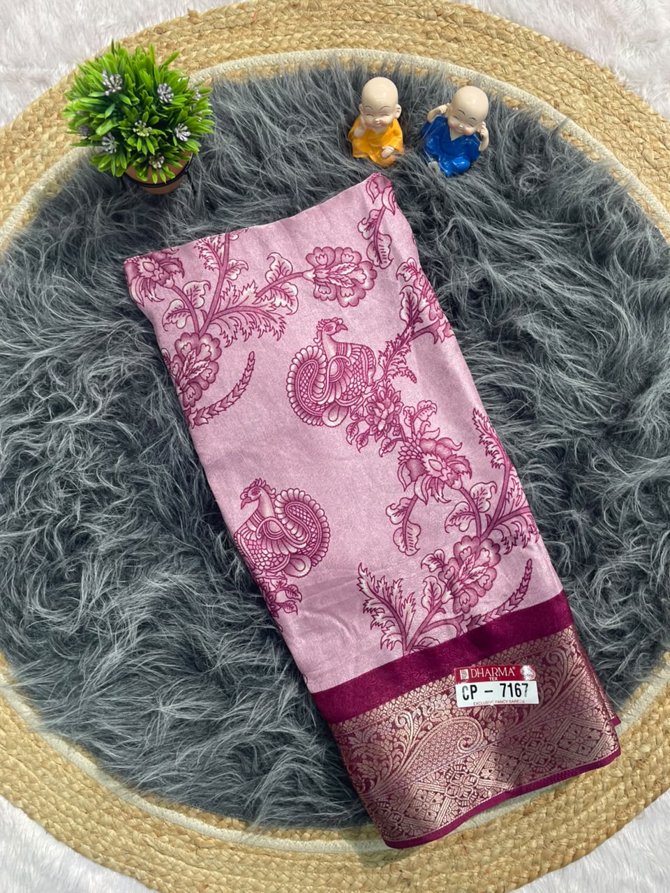 CP-7167 MAL COTTON FABRIC SAREE WITH RICH PALLU DESIGN WITH BEAUTIFUL PEACOCK DESIGN ON PALLU WITH FLORAL DESIGN ON BODY WITH BLOUSE
