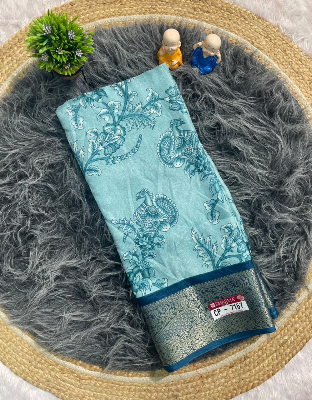 CP-7167 MAL COTTON FABRIC SAREE WITH RICH PALLU DESIGN WITH BEAUTIFUL PEACOCK DESIGN ON PALLU WITH FLORAL DESIGN ON BODY WITH BLOUSE