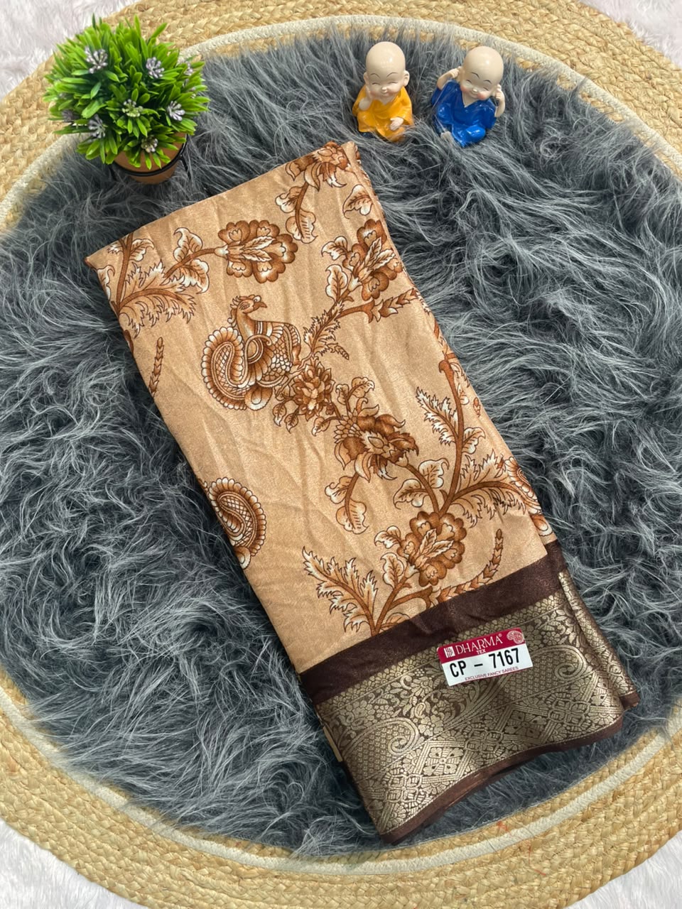 CP-7167 MAL COTTON FABRIC SAREE WITH RICH PALLU DESIGN WITH BEAUTIFUL PEACOCK DESIGN ON PALLU WITH FLORAL DESIGN ON BODY WITH BLOUSE