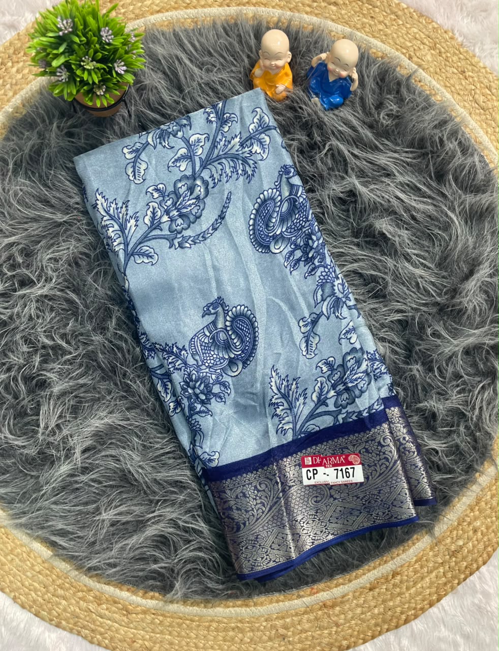CP-7167 MAL COTTON FABRIC SAREE WITH RICH PALLU DESIGN WITH BEAUTIFUL PEACOCK DESIGN ON PALLU WITH FLORAL DESIGN ON BODY WITH BLOUSE