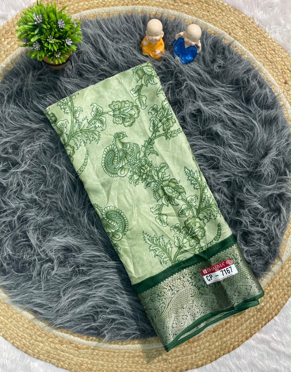 CP-7167 MAL COTTON FABRIC SAREE WITH RICH PALLU DESIGN WITH BEAUTIFUL PEACOCK DESIGN ON PALLU WITH FLORAL DESIGN ON BODY WITH BLOUSE