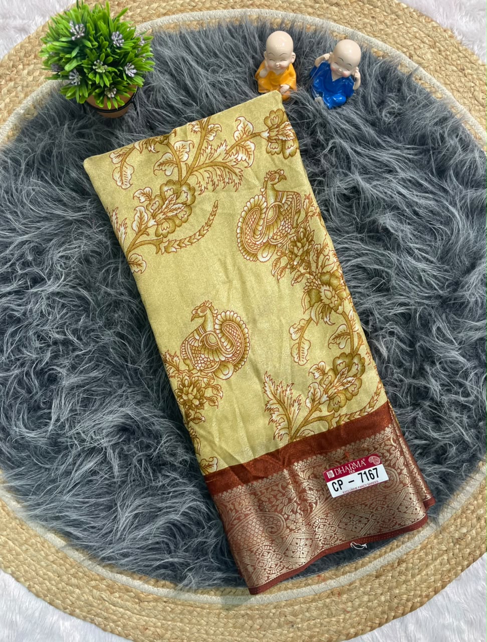 CP-7167 MAL COTTON FABRIC SAREE WITH RICH PALLU DESIGN WITH BEAUTIFUL PEACOCK DESIGN ON PALLU WITH FLORAL DESIGN ON BODY WITH BLOUSE