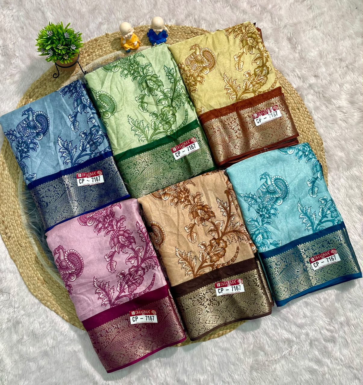 CP-7167 MAL COTTON FABRIC SAREE WITH RICH PALLU DESIGN WITH BEAUTIFUL PEACOCK DESIGN ON PALLU WITH FLORAL DESIGN ON BODY WITH BLOUSE