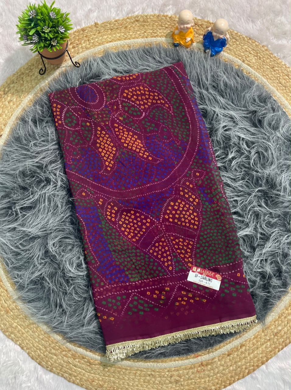 SF-DARLING DARBARI FABRIC SAREE WITH BEAUTIFUL BANDHANI BANDHANI PRINT DESIGN WITH BEAUTIFUL GOLD ZARI BORDER LACE