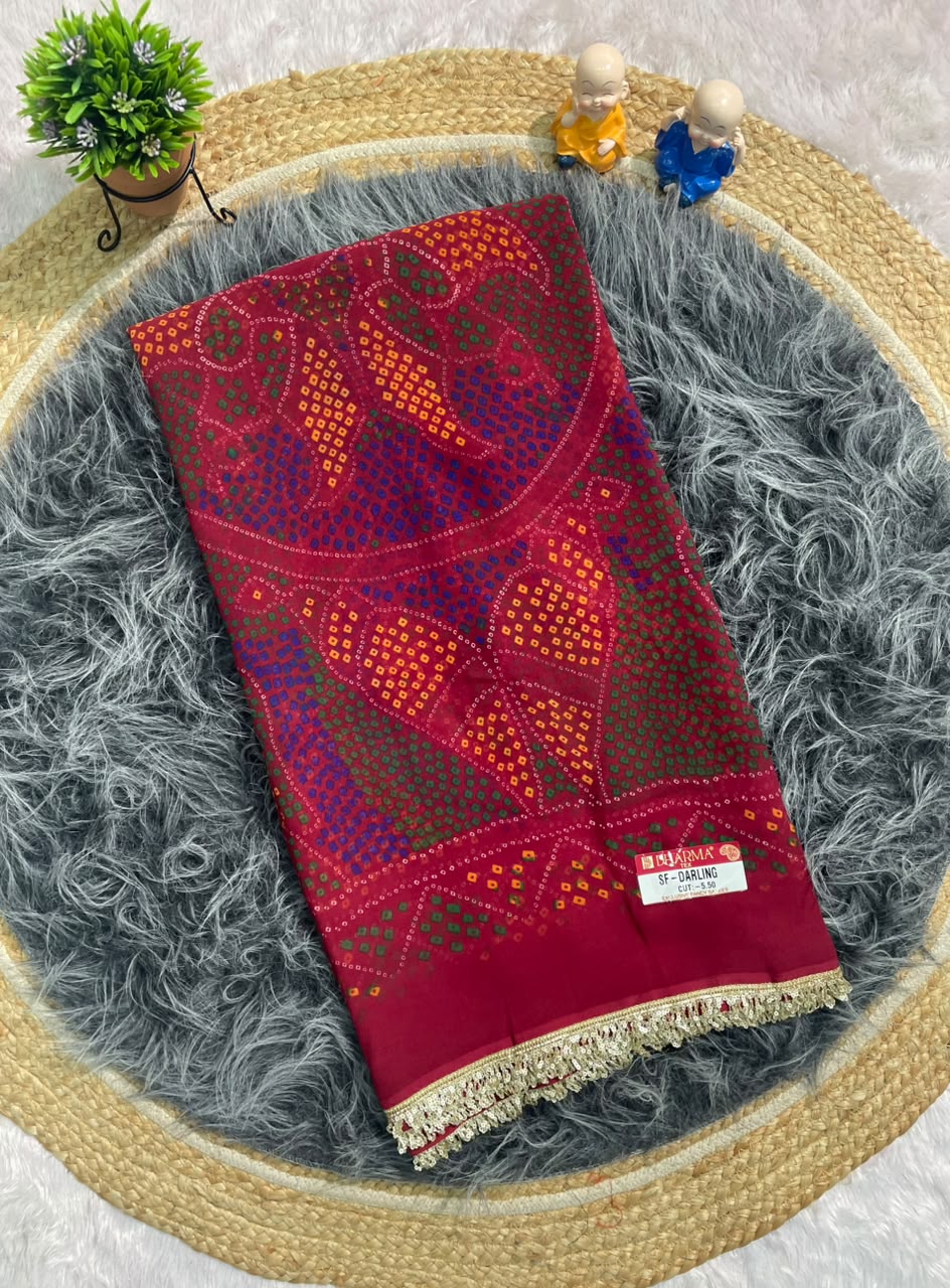 SF-DARLING DARBARI FABRIC SAREE WITH BEAUTIFUL BANDHANI BANDHANI PRINT DESIGN WITH BEAUTIFUL GOLD ZARI BORDER LACE