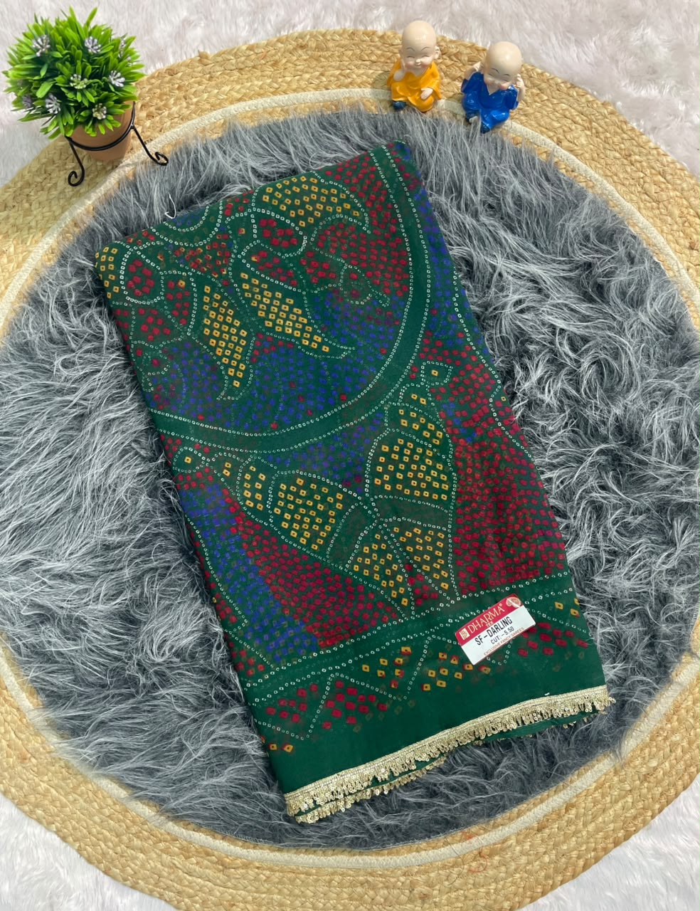 SF-DARLING DARBARI FABRIC SAREE WITH BEAUTIFUL BANDHANI BANDHANI PRINT DESIGN WITH BEAUTIFUL GOLD ZARI BORDER LACE
