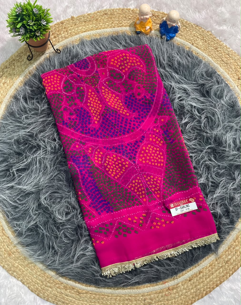 SF-DARLING DARBARI FABRIC SAREE WITH BEAUTIFUL BANDHANI BANDHANI PRINT DESIGN WITH BEAUTIFUL GOLD ZARI BORDER LACE