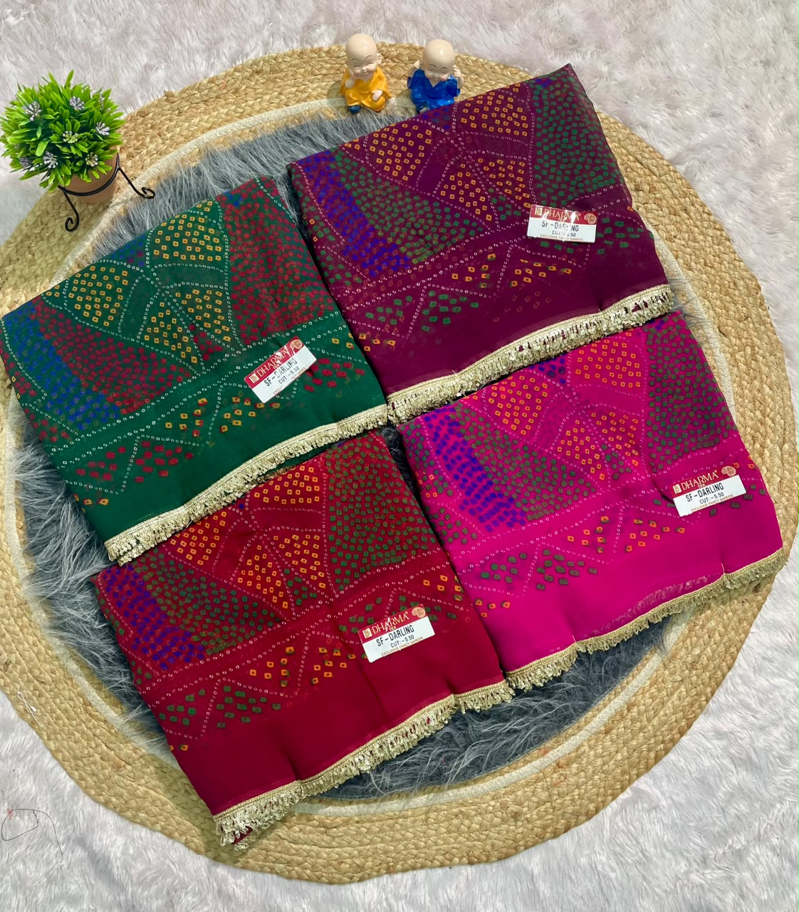 SF-DARLING DARBARI FABRIC SAREE WITH BEAUTIFUL BANDHANI BANDHANI PRINT DESIGN WITH BEAUTIFUL GOLD ZARI BORDER LACE