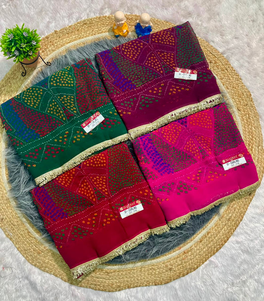 SF-DARLING DARBARI FABRIC SAREE WITH BEAUTIFUL BANDHANI BANDHANI PRINT DESIGN WITH BEAUTIFUL GOLD ZARI BORDER LACE