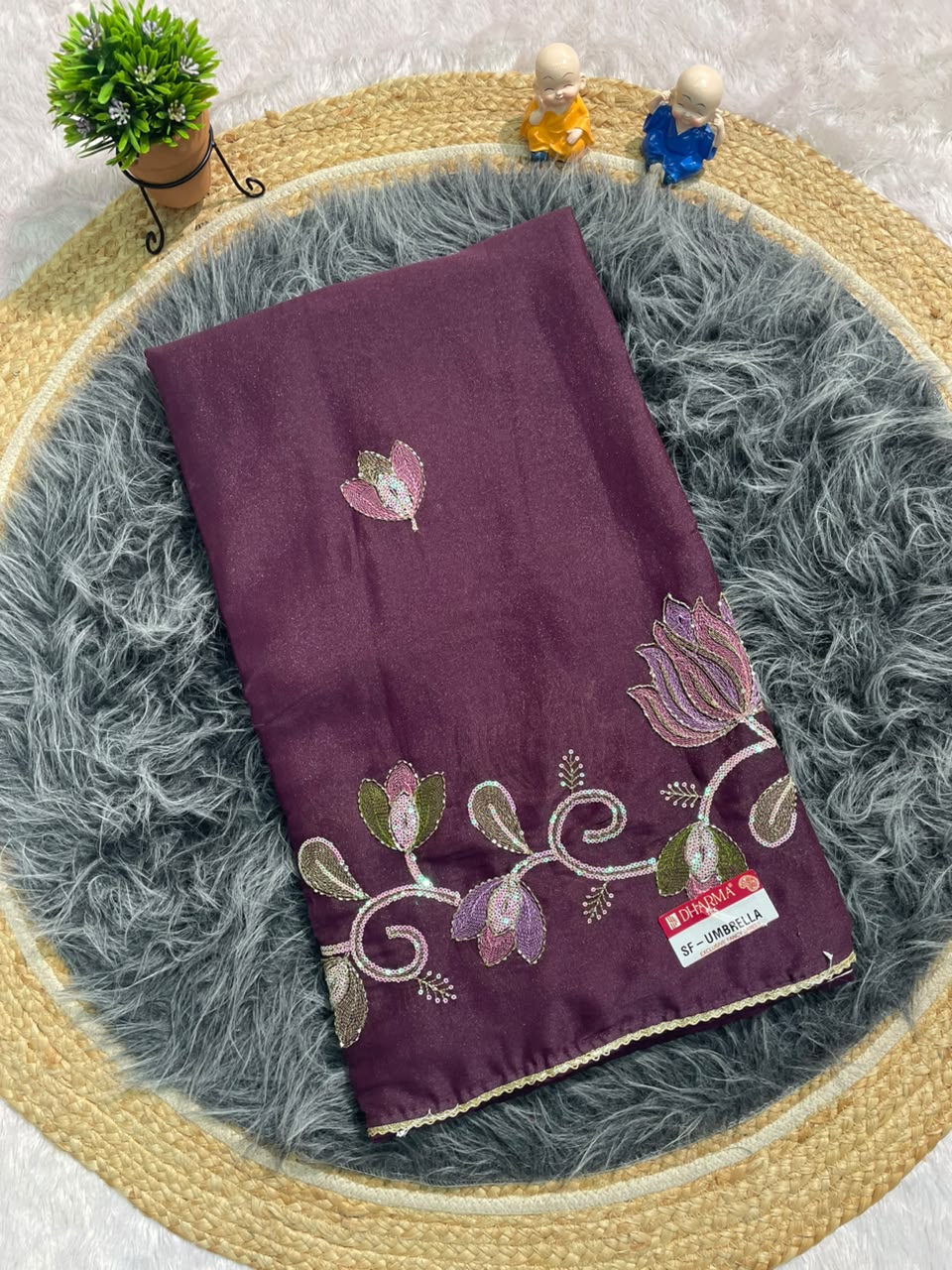 SF-UMBRELLA  STAR GEORGETTE FABRIC SAREE WITH EMBROIDERY WORK WITH BEAUTIFUL LOTOUS DESIGN WITH BLOUSE