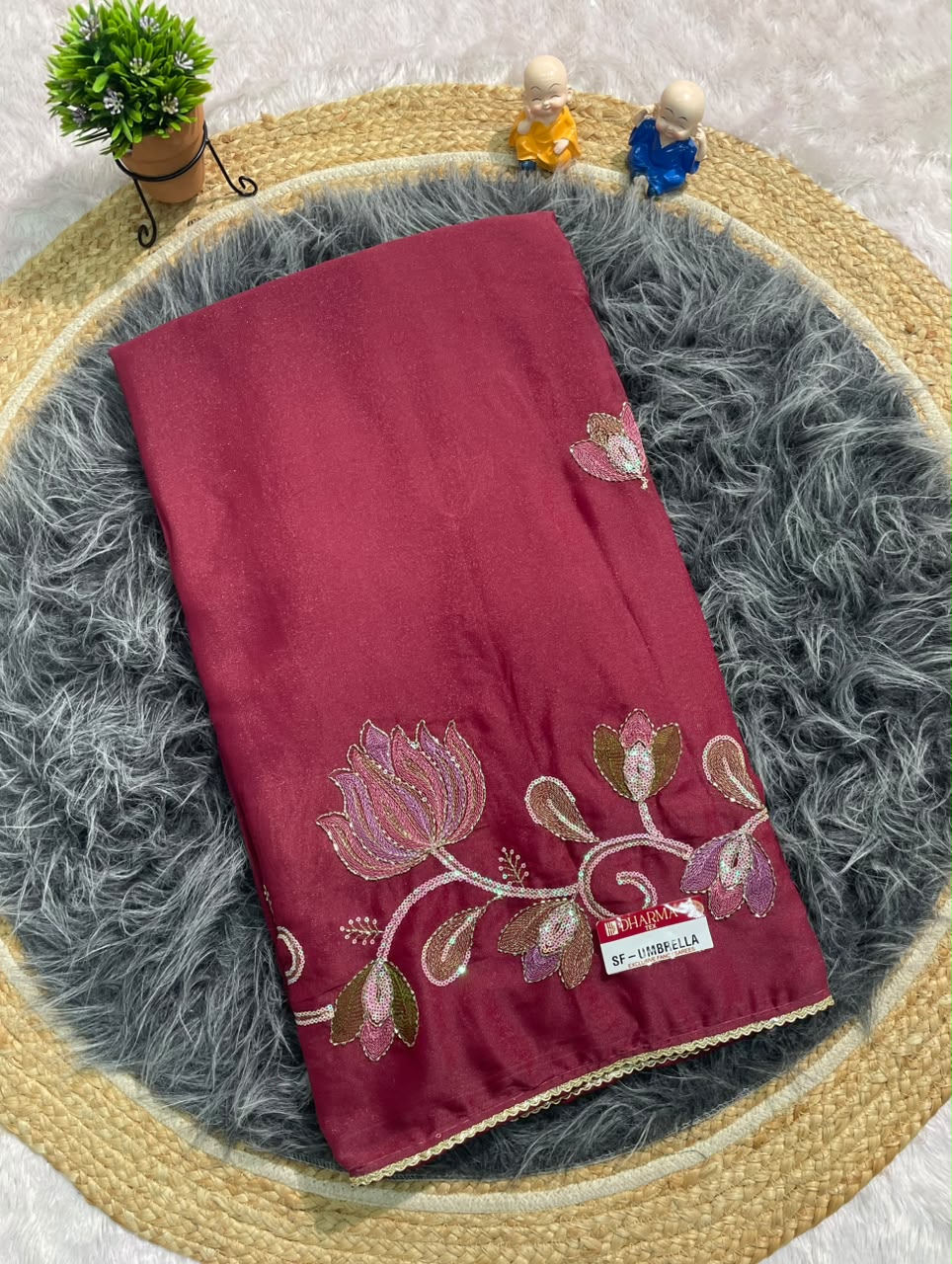 SF-UMBRELLA  STAR GEORGETTE FABRIC SAREE WITH EMBROIDERY WORK WITH BEAUTIFUL LOTOUS DESIGN WITH BLOUSE