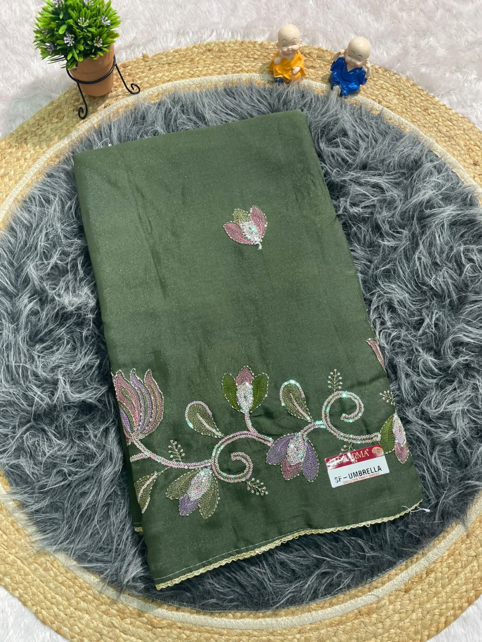 SF-UMBRELLA  STAR GEORGETTE FABRIC SAREE WITH EMBROIDERY WORK WITH BEAUTIFUL LOTOUS DESIGN WITH BLOUSE