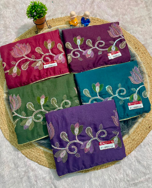 SF-UMBRELLA  STAR GEORGETTE FABRIC SAREE WITH EMBROIDERY WORK WITH BEAUTIFUL LOTOUS DESIGN WITH BLOUSE