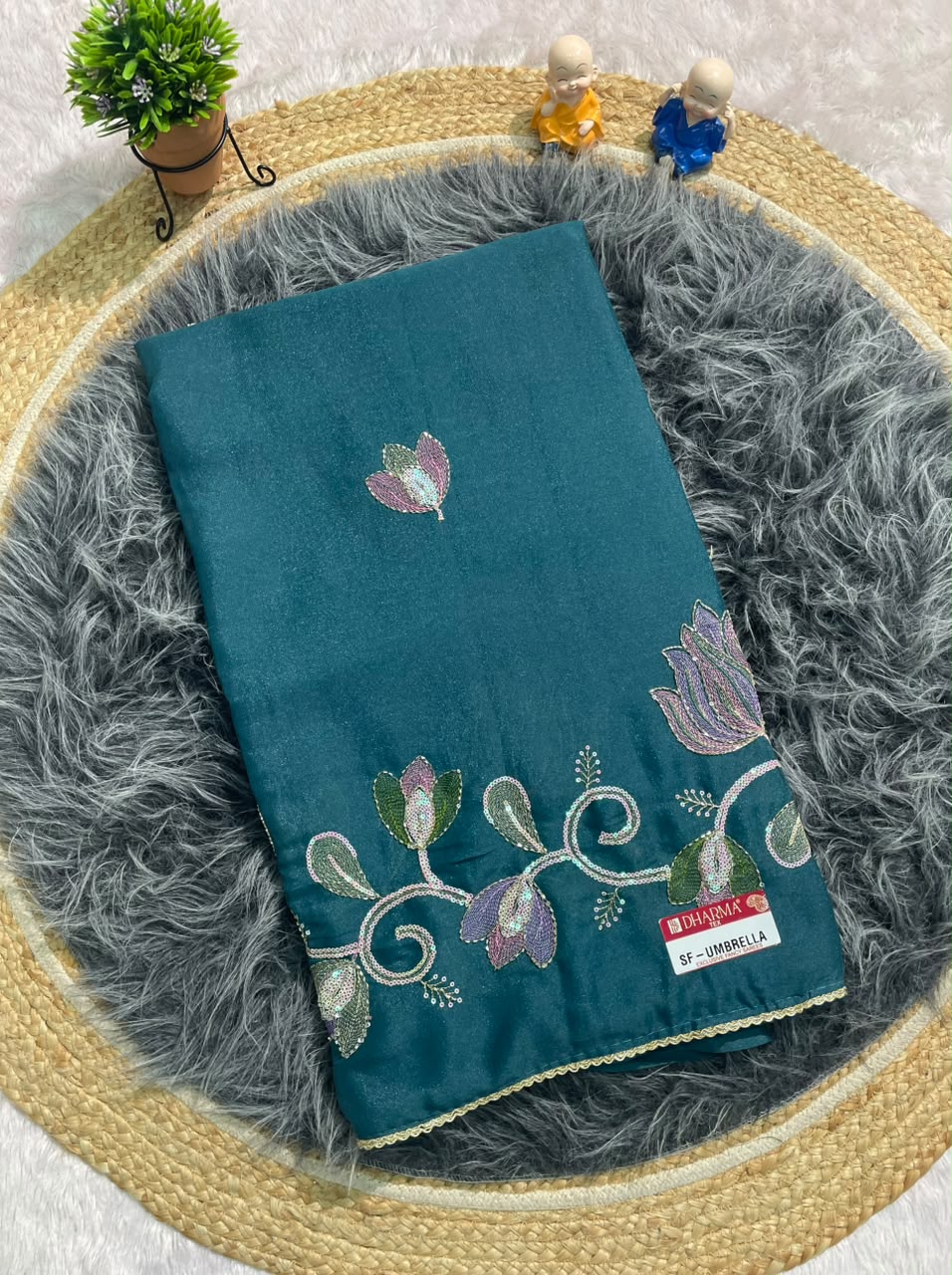 SF-UMBRELLA  STAR GEORGETTE FABRIC SAREE WITH EMBROIDERY WORK WITH BEAUTIFUL LOTOUS DESIGN WITH BLOUSE
