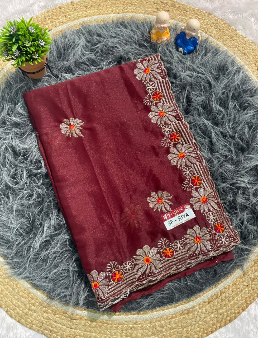 SF-RIYA STAR GEORGETT FABRIC SAREE WITH EMBROIDERY WORK WITH BEAUTIFUL FLORAL DESIGN WITH BLOUSE