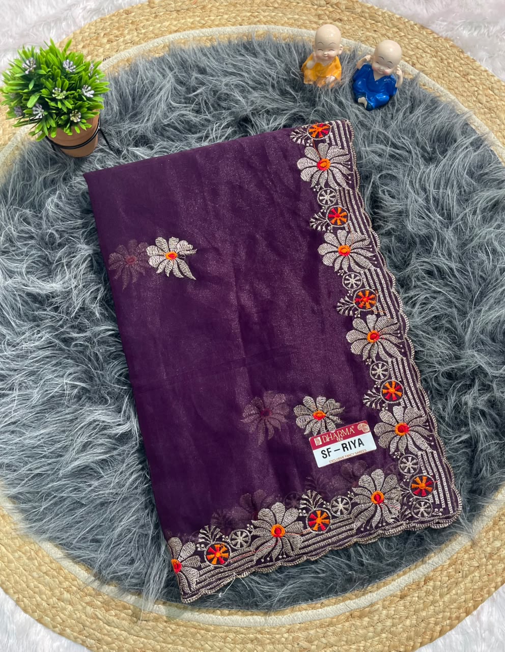 SF-RIYA STAR GEORGETT FABRIC SAREE WITH EMBROIDERY WORK WITH BEAUTIFUL FLORAL DESIGN WITH BLOUSE