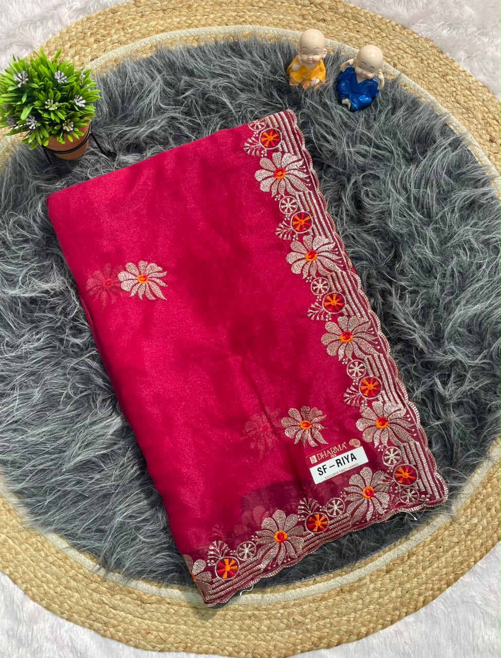SF-RIYA STAR GEORGETT FABRIC SAREE WITH EMBROIDERY WORK WITH BEAUTIFUL FLORAL DESIGN WITH BLOUSE