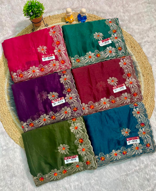 SF-RIYA STAR GEORGETT FABRIC SAREE WITH EMBROIDERY WORK WITH BEAUTIFUL FLORAL DESIGN WITH BLOUSE