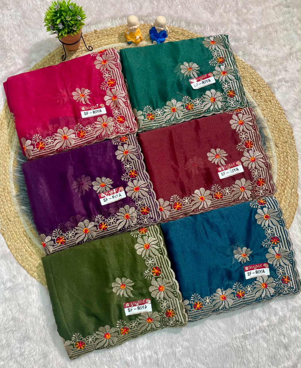 SF-RIYA STAR GEORGETT FABRIC SAREE WITH EMBROIDERY WORK WITH BEAUTIFUL FLORAL DESIGN WITH BLOUSE