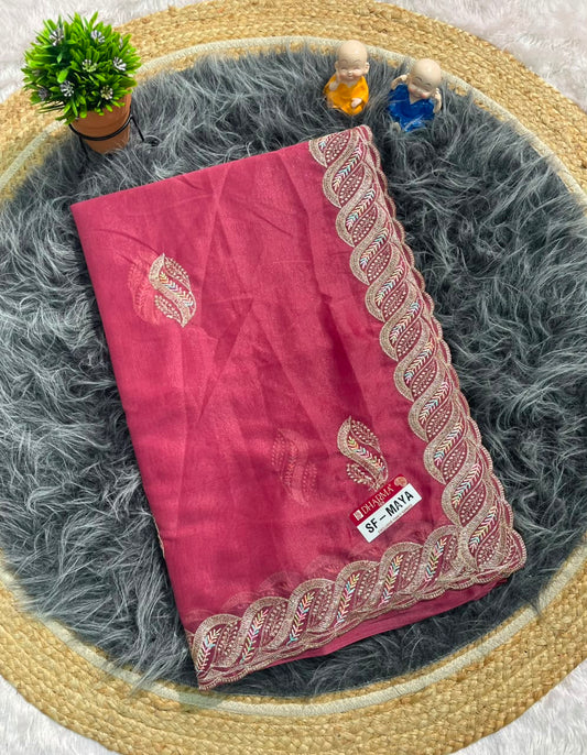 SF-MAYA STAR GEORGETTE FABRIC SAREE WITH BEAUTIFUL DESIGN WITH EMBROIDERY WORK WITH CUTWORK AND BLOUSE