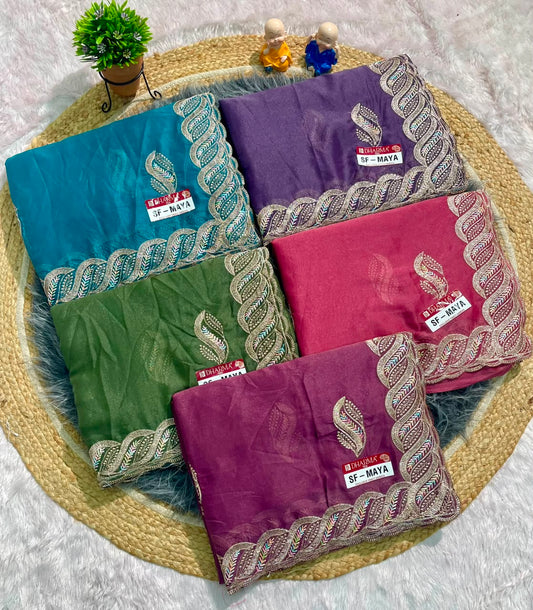 SF-MAYA STAR GEORGETTE FABRIC SAREE WITH BEAUTIFUL DESIGN WITH EMBROIDERY WORK WITH CUTWORK AND BLOUSE