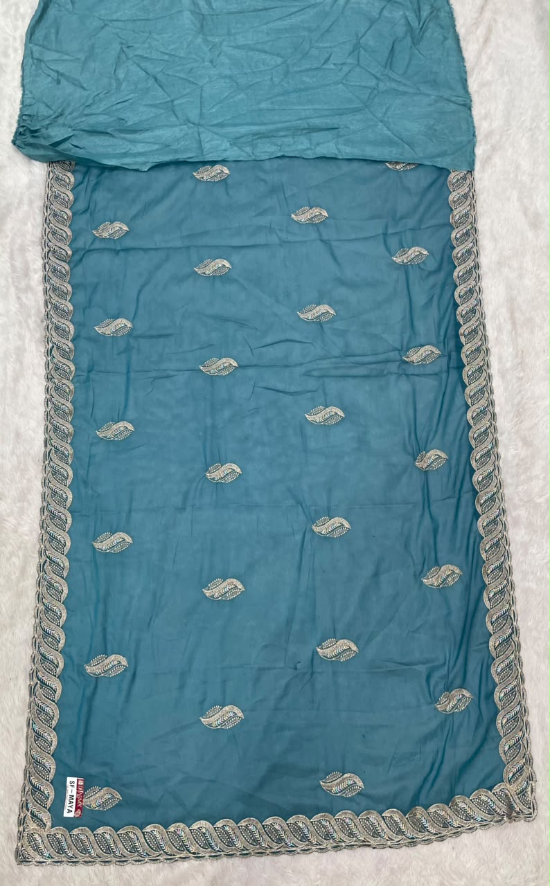SF-MAYA STAR GEORGETTE FABRIC SAREE WITH BEAUTIFUL DESIGN WITH EMBROIDERY WORK WITH CUTWORK AND BLOUSE