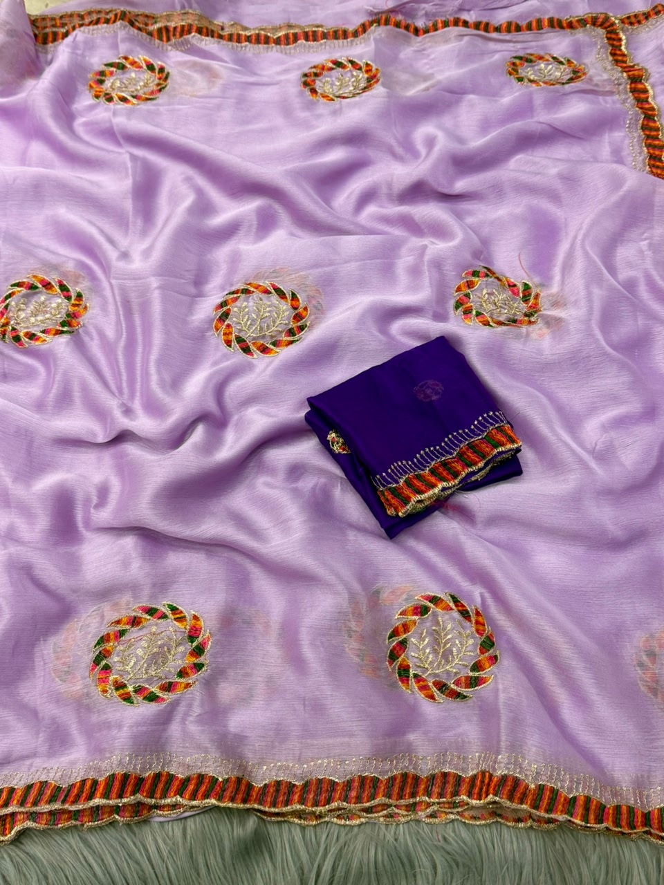 NN-2174 CHIFFON FABRIC SAREE WITH THREAD WORK WITH BEAUTIFUL C-PALLU WORK WITH HEAVY BUTTA WORK ALL OVER ON SAREE WITH CONTRAST WORK BLOUSE