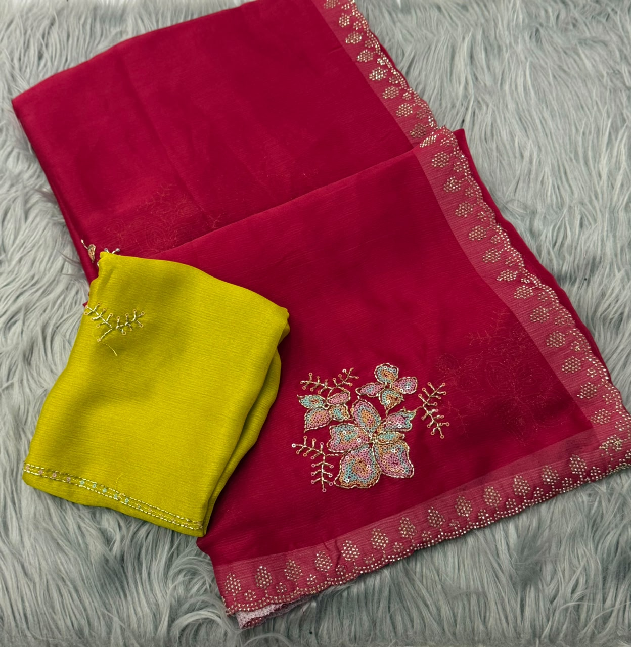 NN-2176 STAR GEORGETTE FABRIC SAREE WITH SEQUENCE ND BEADS WORK WITH SIROSKI WORK WITH BLOUSE