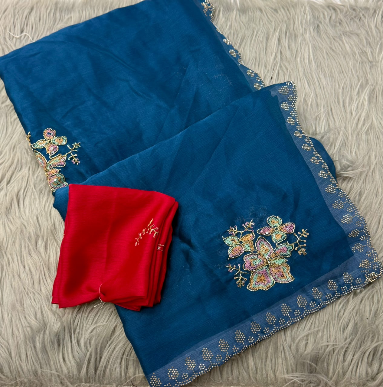 NN-2176 STAR GEORGETTE FABRIC SAREE WITH SEQUENCE ND BEADS WORK WITH SIROSKI WORK WITH BLOUSE