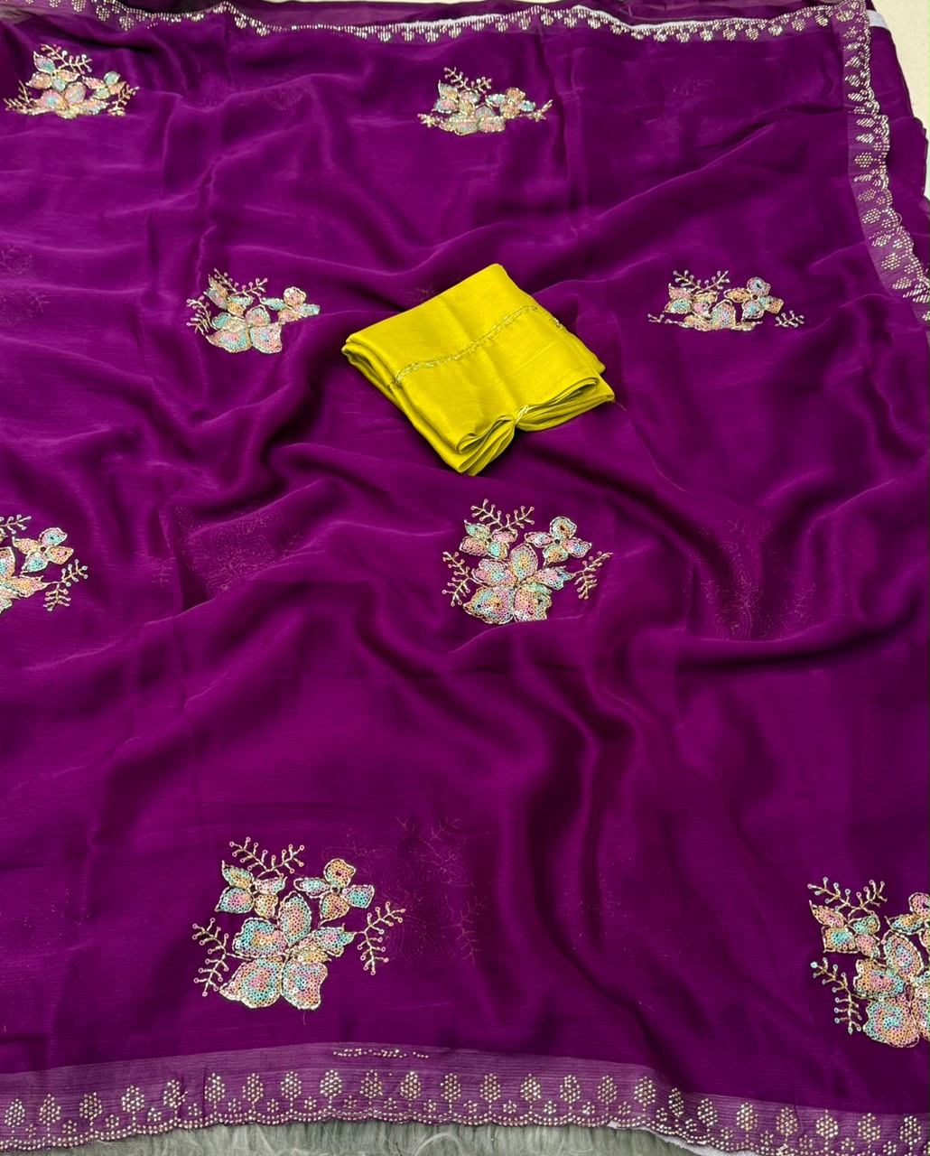 NN-2176 STAR GEORGETTE FABRIC SAREE WITH SEQUENCE ND BEADS WORK WITH SIROSKI WORK WITH BLOUSE