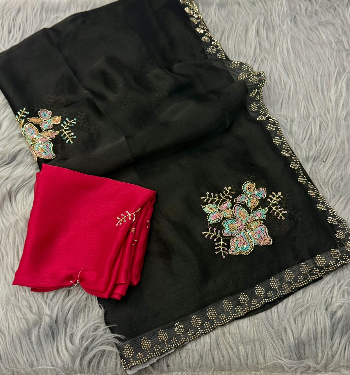 NN-2176 STAR GEORGETTE FABRIC SAREE WITH SEQUENCE ND BEADS WORK WITH SIROSKI WORK WITH BLOUSE