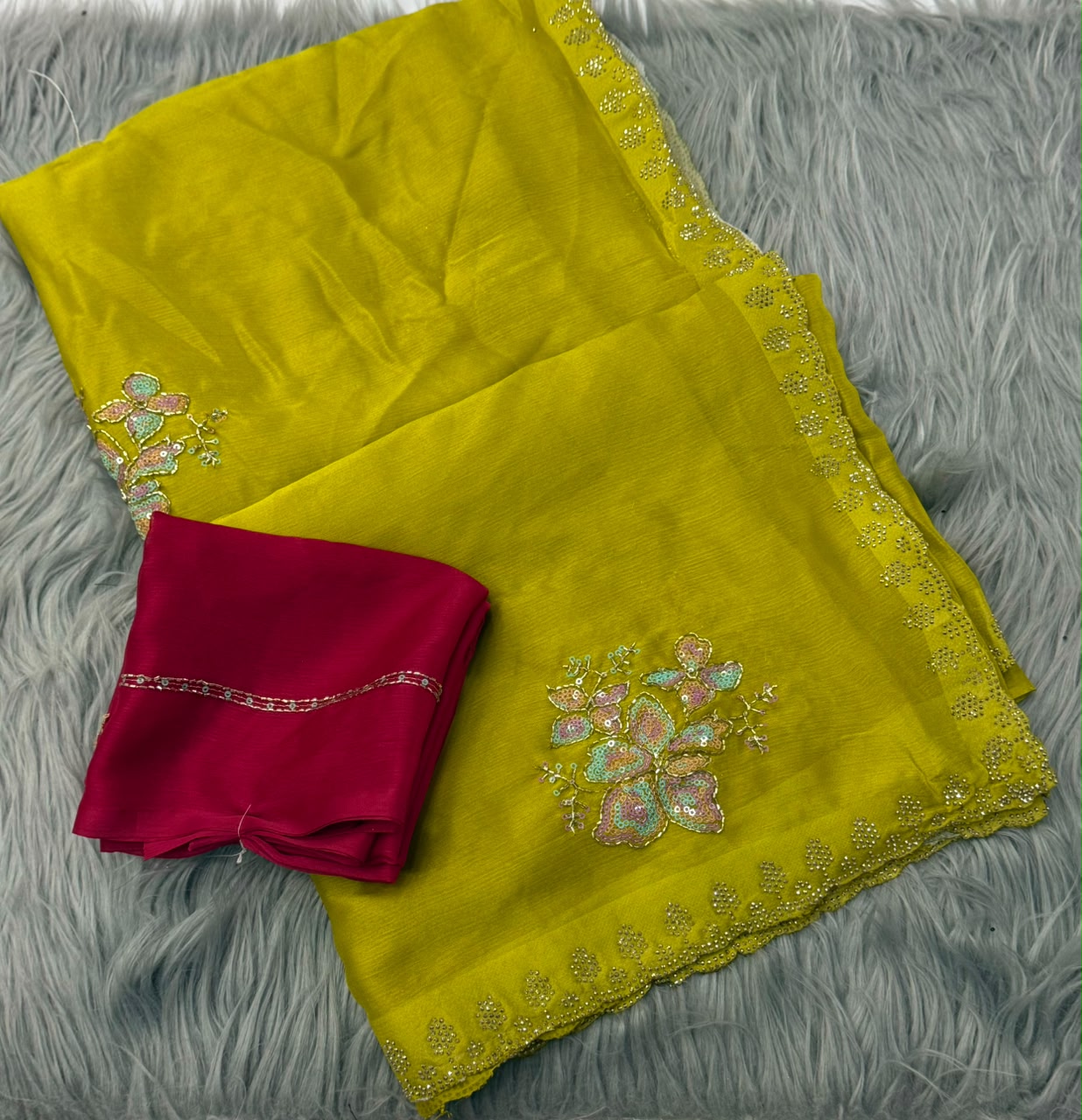 NN-2176 STAR GEORGETTE FABRIC SAREE WITH SEQUENCE ND BEADS WORK WITH SIROSKI WORK WITH BLOUSE