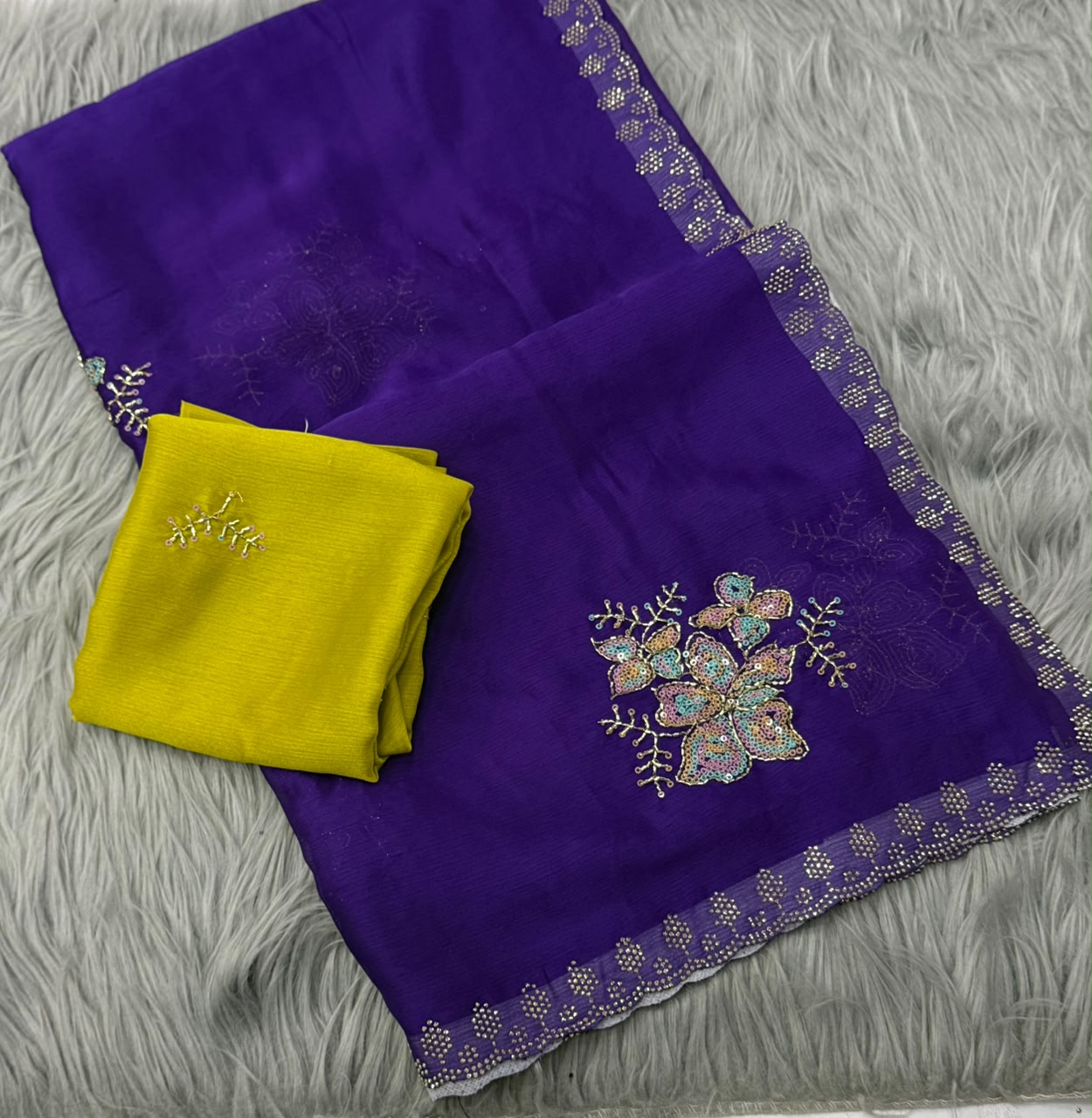 NN-2176 STAR GEORGETTE FABRIC SAREE WITH SEQUENCE ND BEADS WORK WITH SIROSKI WORK WITH BLOUSE