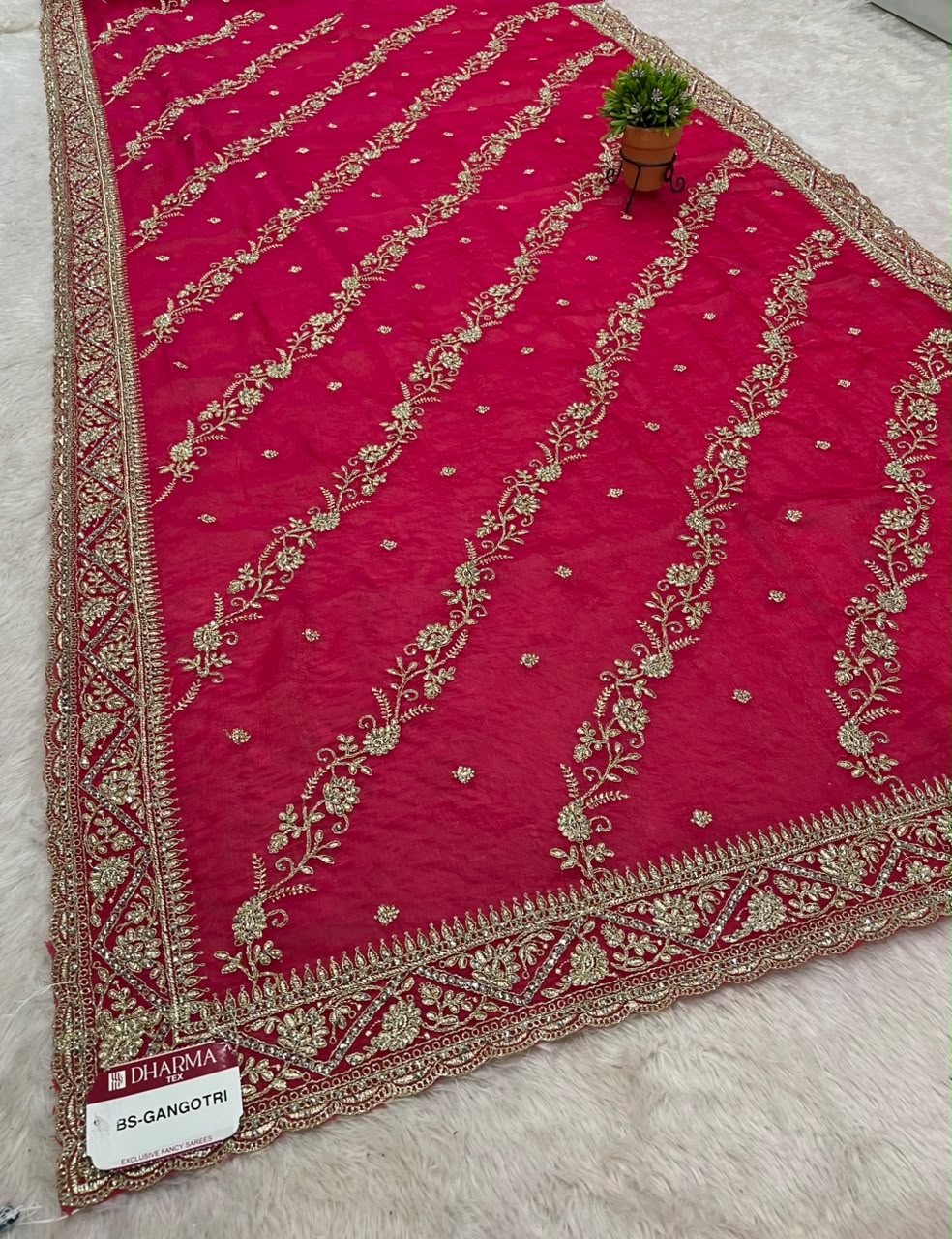 BS-GANGOTRI SATIN FABRIC SAREE WITH HEAVY EMBROIDERY WORK WITH BEAUTIFUL DESIGN WITH HEAVU LEHARIYA DESIGN WITH HEAVY BLOUSE