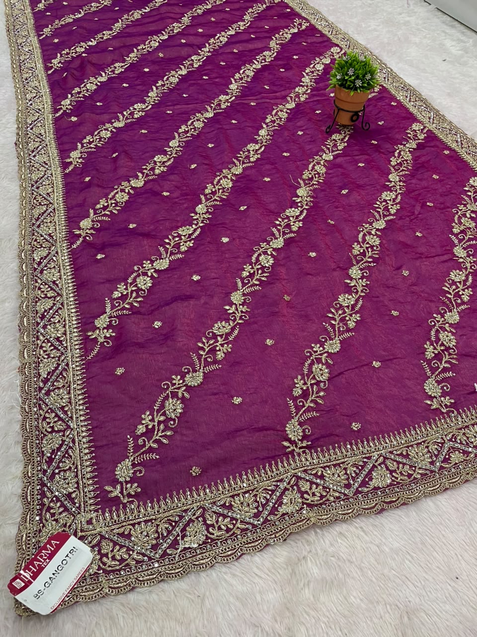 BS-GANGOTRI SATIN FABRIC SAREE WITH HEAVY EMBROIDERY WORK WITH BEAUTIFUL DESIGN WITH HEAVU LEHARIYA DESIGN WITH HEAVY BLOUSE