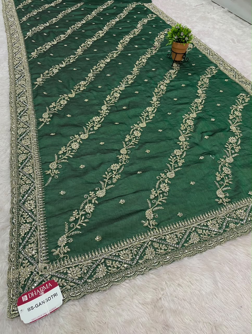 BS-GANGOTRI SATIN FABRIC SAREE WITH HEAVY EMBROIDERY WORK WITH BEAUTIFUL DESIGN WITH HEAVU LEHARIYA DESIGN WITH HEAVY BLOUSE