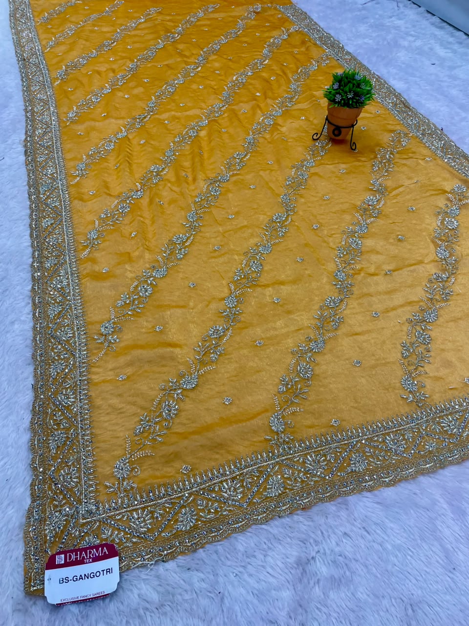 BS-GANGOTRI SATIN FABRIC SAREE WITH HEAVY EMBROIDERY WORK WITH BEAUTIFUL DESIGN WITH HEAVU LEHARIYA DESIGN WITH HEAVY BLOUSE