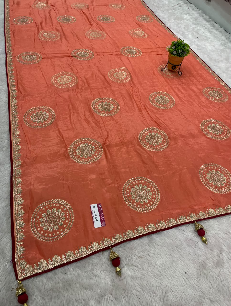 RD-SAAT PHERE-4 VISCOS SILK FABRIC SAREE WITH BEAUTIFUL DESIGN WITH DMC SISROKI WORK WITH BLOUSE