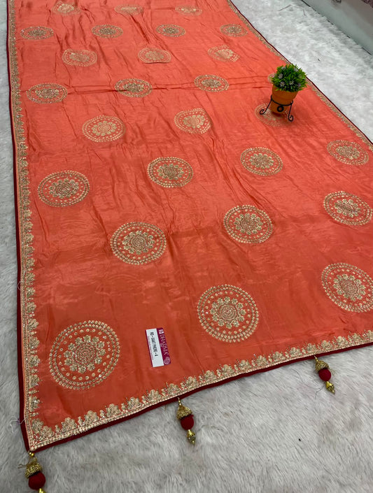 RD-SAAT PHERE-4 VISCOS SILK FABRIC SAREE WITH BEAUTIFUL DESIGN WITH DMC SISROKI WORK WITH BLOUSE