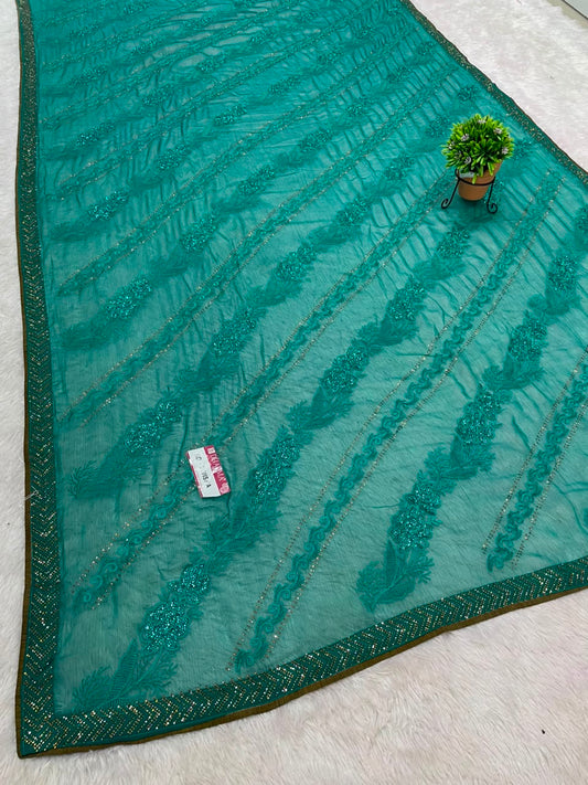 RD-DIVISHA FANCY FABRIC SAREE WITH BEAUTIFUL DESIGN WITH BEAUTIFUL LACE WITH BLOUSE