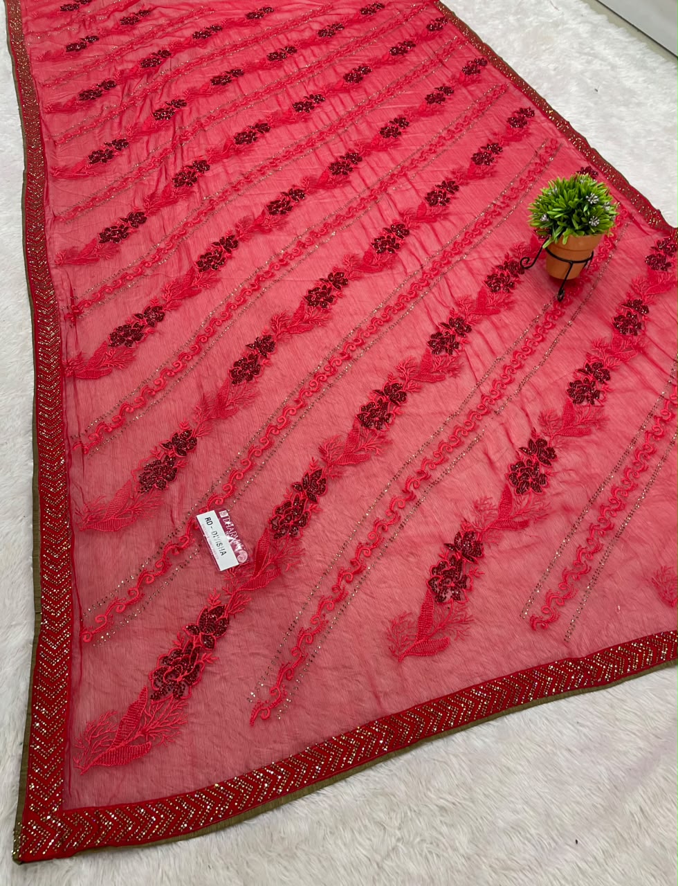 RD-DIVISHA FANCY FABRIC SAREE WITH BEAUTIFUL DESIGN WITH BEAUTIFUL LACE WITH BLOUSE