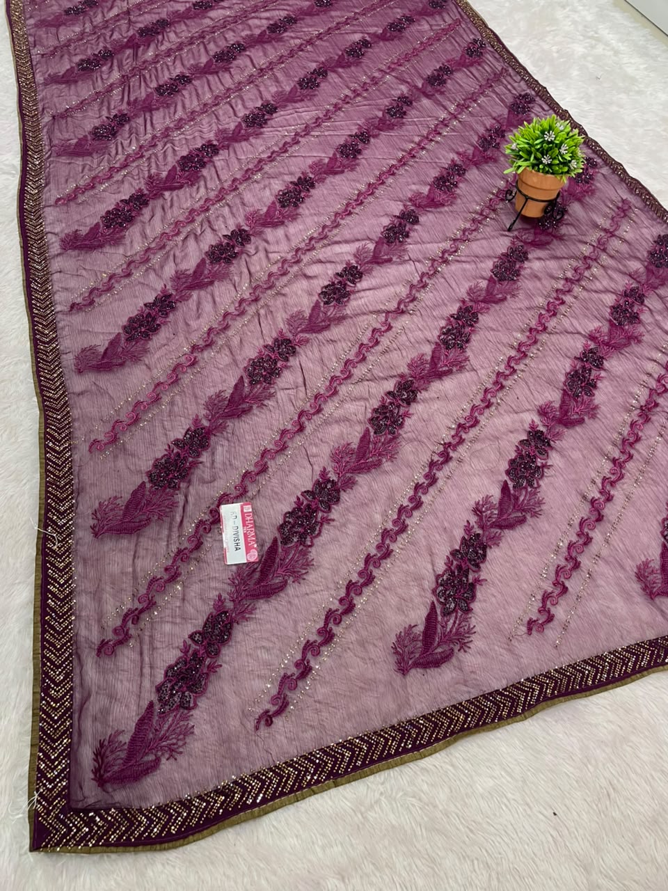 RD-DIVISHA FANCY FABRIC SAREE WITH BEAUTIFUL DESIGN WITH BEAUTIFUL LACE WITH BLOUSE